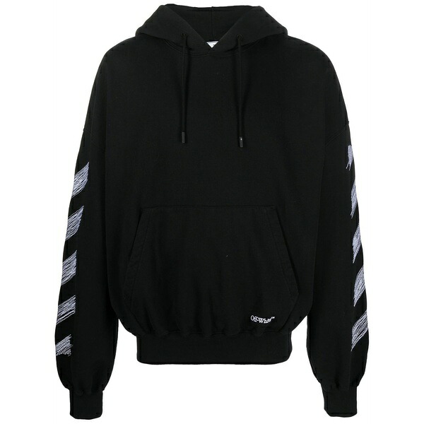 象牙色 メンズ パーカー・スウェットシャツ アウター Scribble diag-print cotton hoodie Black