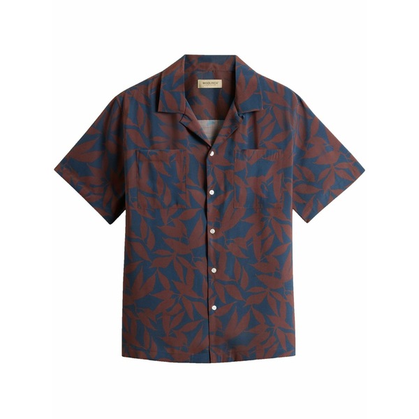羊毛 一財産 メンズ プルオーバー トップス Leaf-print short-sleeve shirt Red