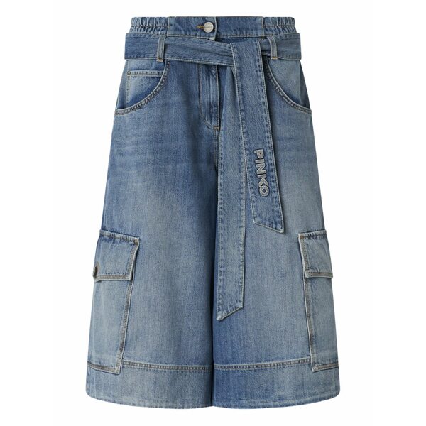 ピンコ レディース ジーンズズボン下 ボトムス Tie-waist cargo cropped jeans Blue