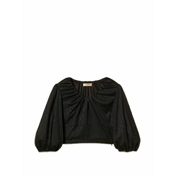 ツイン書き割り レディース プルオーバー トップス Tulle blouse Black
