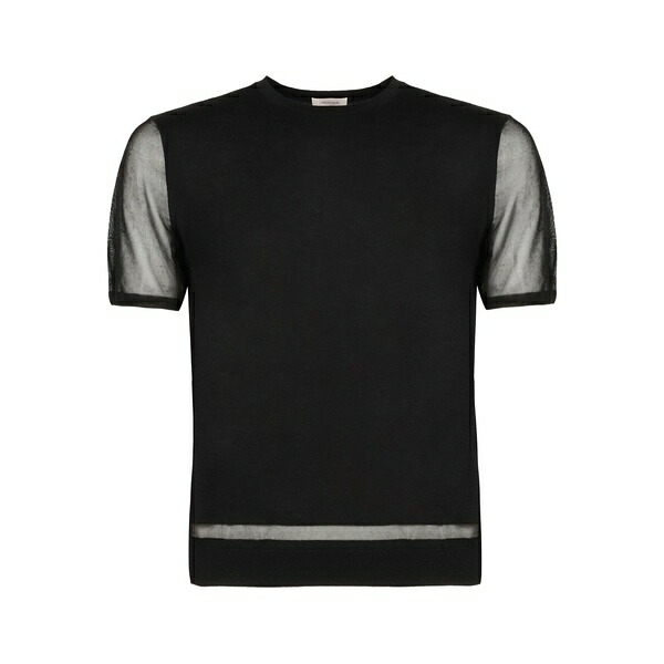 アグノラ メンズ ティーシャツ トップス Mesh-panel knitted t-shirt Black