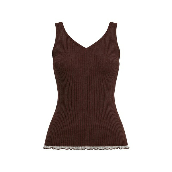ツイン書き割り レディース カットソー トップス V-neck knitted vest Brown