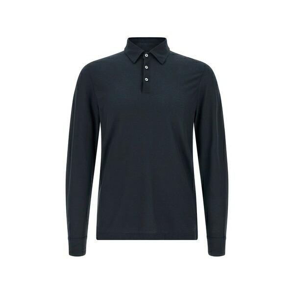 ザノーネ メンズ スポーツシャツ トップス Buttoned long-sleeve polo shirt Blue