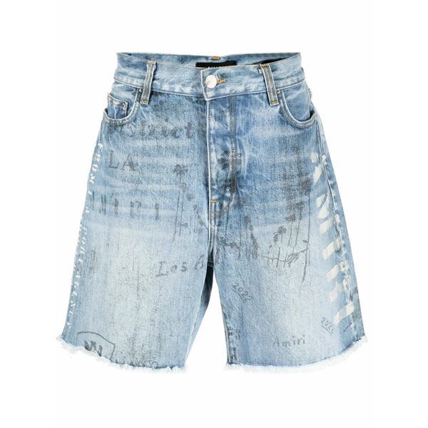 アミリ メンズ カジュアルパンツ ボトムス Logo-print denim shorts Blue|asty