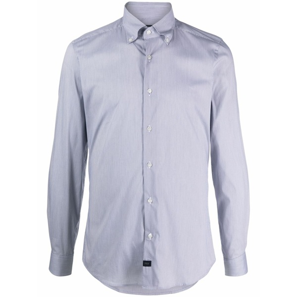 フェイ メンズ プルオーバー トップス Logo-patch micro-striped shirt Blue