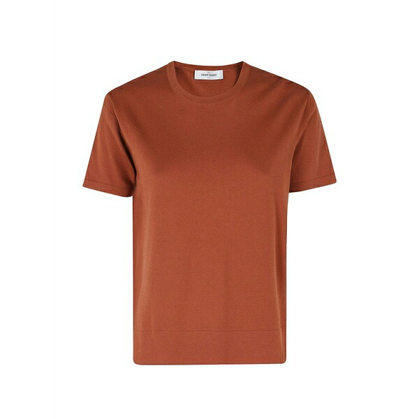 グランサッソ レディース ティーシャツ トップス Fine-knit short-sleeve t-shirt Brown