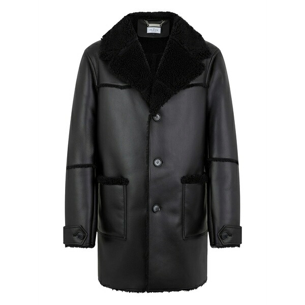 フィリップ飾り気のない メンズ 上衣＆上衣 アウター Faux-shearling collar jacket Black