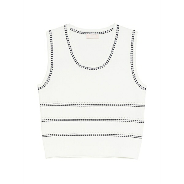 リュージョー レディース カットソー トップス Contrast-stitch knitted top White