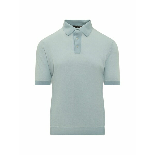フィリッポ デ ラウレンティス メンズ スポーツシャツ トップス Short-sleeved cotton-knit polo shirt Blue