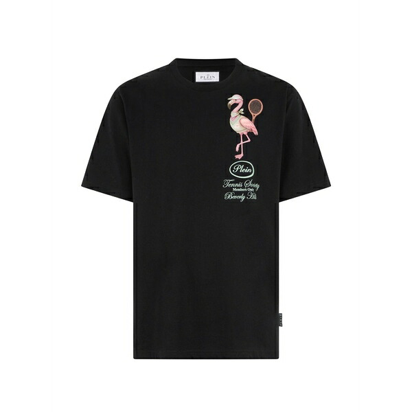 フィリップ飾り気の無い メンズ プルオーバー トップス Flamingo graphic round neck t-shirt Black