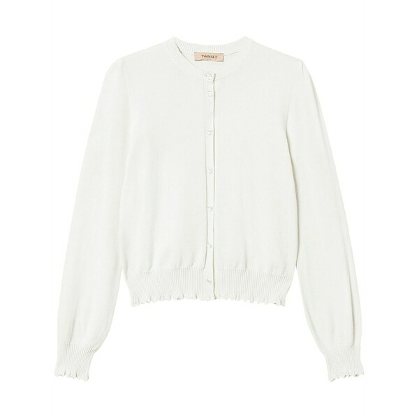 ツイン書き割り レディース ジレー アウター Scallop-trim cardigan White
