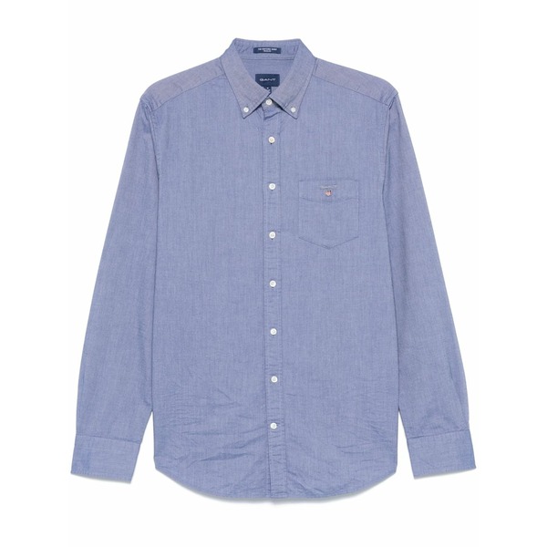 ガント メンズ シャツ トップス Logo-embroidered shirt Blue|asty