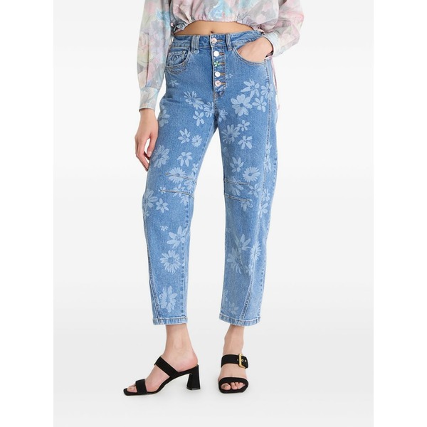 デジグアル レディース 心地好いズボン下 ボトムス Floral-print jeans Blue