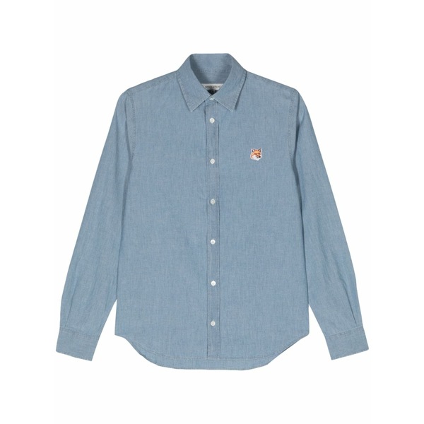 棲み家 狐狸 メンズ プルオーバー トップス Fox head-patch cotton shirt Blue