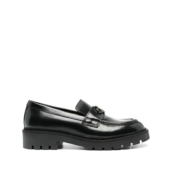 カルバンクライン レディース スリッポン・ローファー シューズ Monogram-plaque leather loafers Black|asty