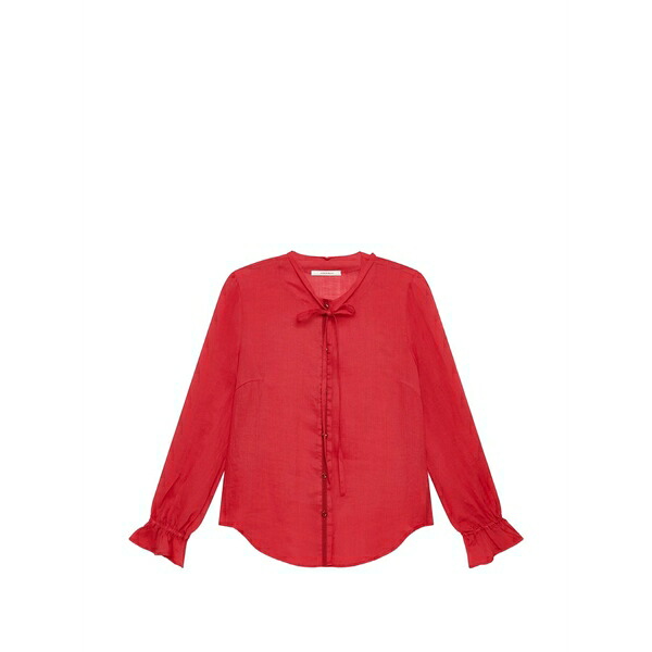 マリパルミ レディース プルオーバー トップス Tie-neck flounce-cuff shirt Red