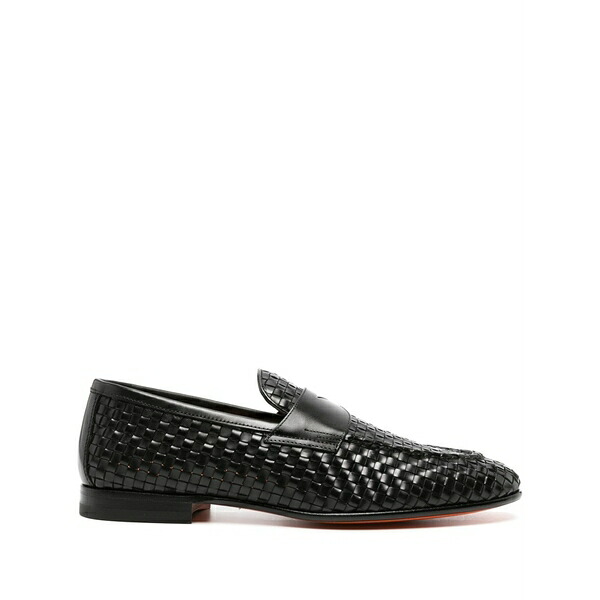 サントーニ メンズ スリッポン・ローファー シューズ Interwoven-leather penny loafers Black