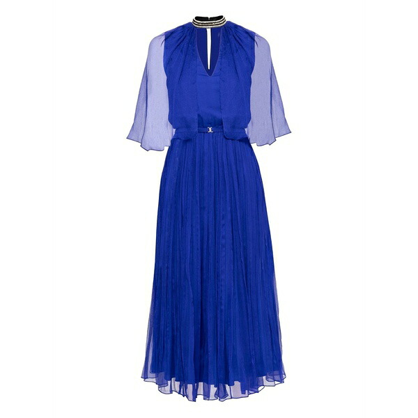 ニッサ レディース ワンピース トップス Crystal-detail pleated silk dress Blue｜asty