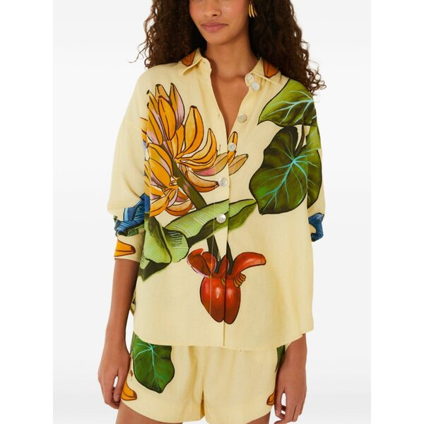 耕園 リオ レディース プルオーバー トップス Banana grapes button-up shirt Yellow