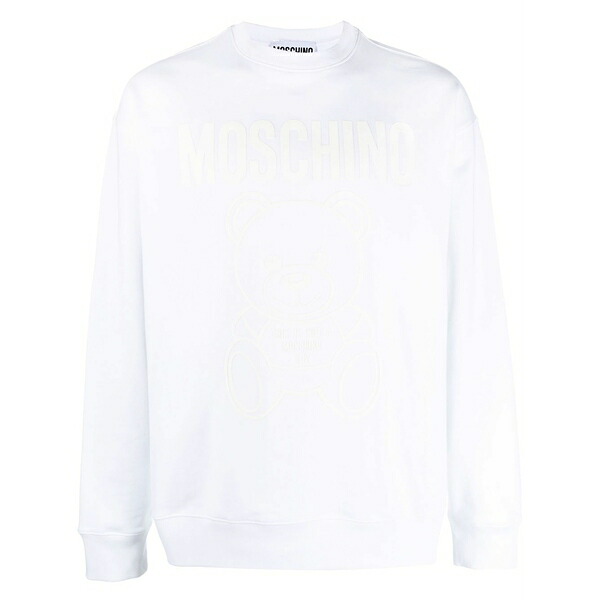 モスキーノ メンズ パーカー・スウェットシャツ アウター Logo-print crew neck sweatshirt White