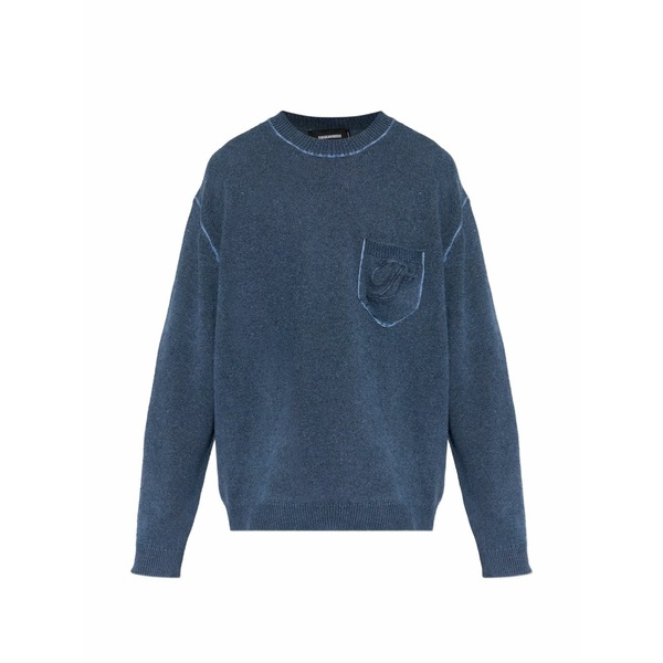 ディースクエアード メンズ 編み物\u0026プルオーバー アウター Logo-embroidered sweater Blue