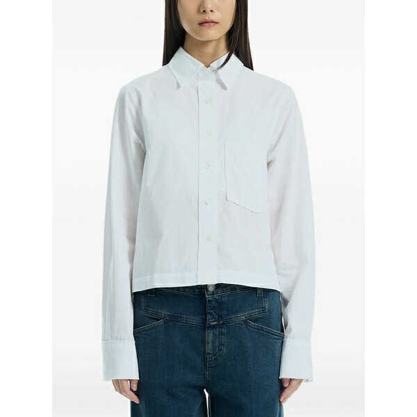 クローズド レディース ティーシャツ トップス Lace-trim chest-pocket shirt White