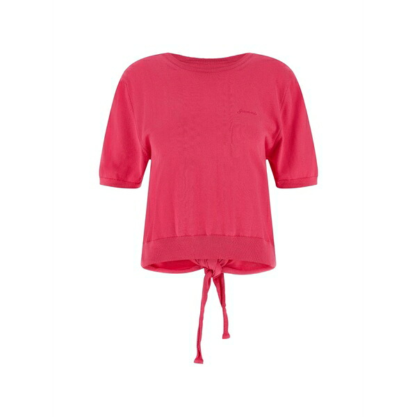 ガニー レディース ティーシャツ トップス Embroidered-logo back-ribbon t-shirt Pink