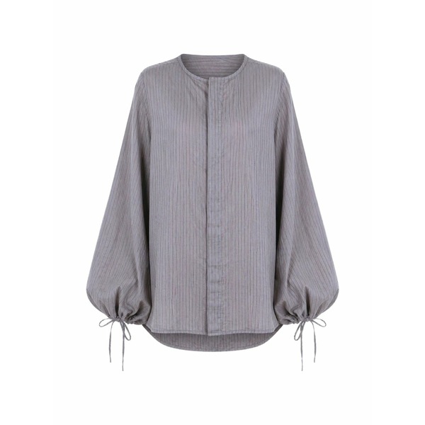 ロベルトコリーナ レディース プルオーバー トップス Pinstripe-pattern puff-sleeve cotton blouse Brown