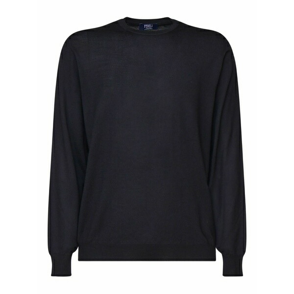 フェデーリ メンズ 編み物\u0026ティーシャツ アウター Round-neck ribbed-cuff sweater Black