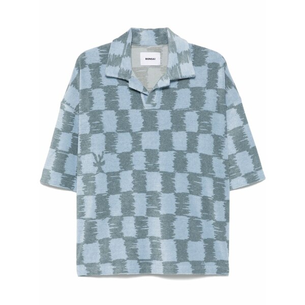 ボン犀 メンズ ティーシャツ トップス Checkerboard t-shirt Blue Tシャツ・カットソー-メンズファッション-トップス