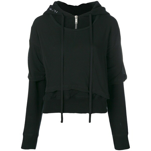 アン付け紙 事業計画 レディース パーカー・スウェットシャツ アウター T-shirt layered hoodie Black