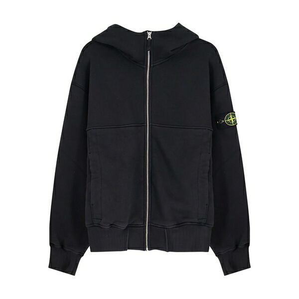 ストーンアイランド メンズ パーカー・スウェットシャツ アウター Logo-patch zip-up hoodie Black