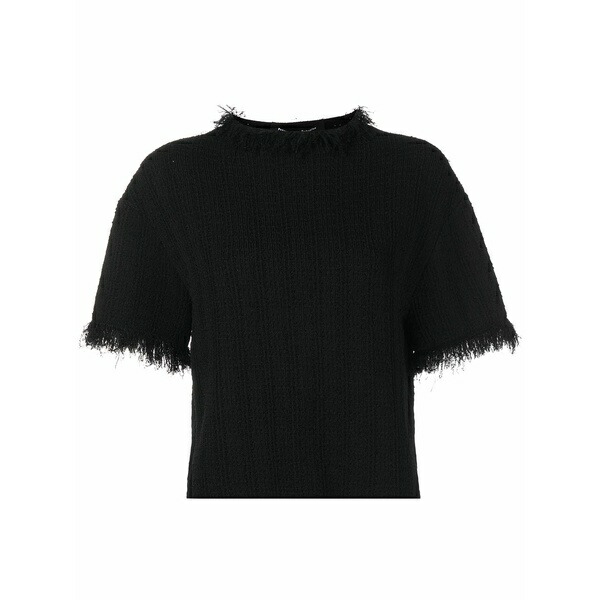 プロエンザショラー レディース 編み物\u0026ティーシャツ アウター Frayed-edge short-sleeve jumper Black