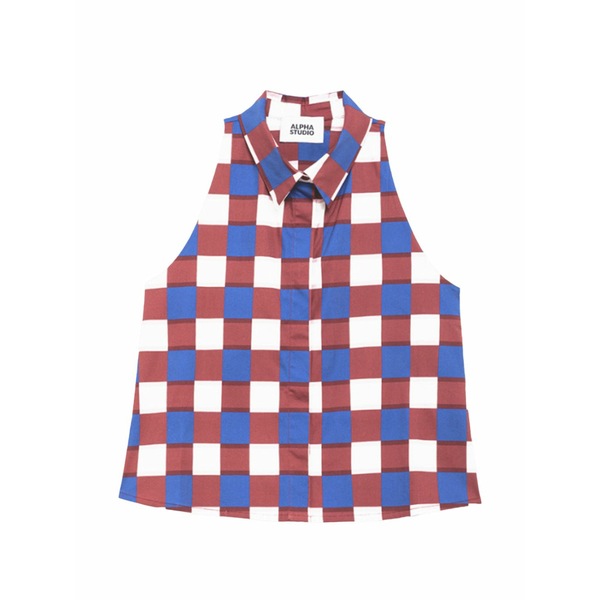 アルファス テューディオ レディース カットソー トップス Checked collar top Red｜asty