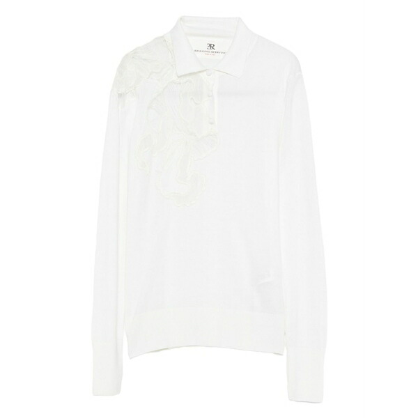 エルマンノ シェルヴィーノ レディース スポーツシャツ トップス Lace-embellishment polo top White
