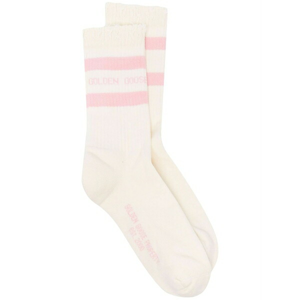 ゴールデングース レディース ソックス アンダーお召しもの Distressed-effect striped cotton socks White