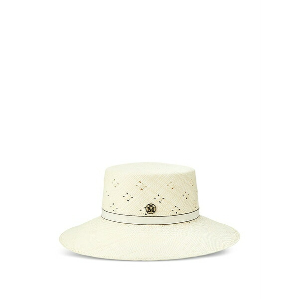 メゾンミッシェル レディース 帽子 アクセサリー Ludi perforated ribbon-detailed hat Neutrals｜asty 105,400円