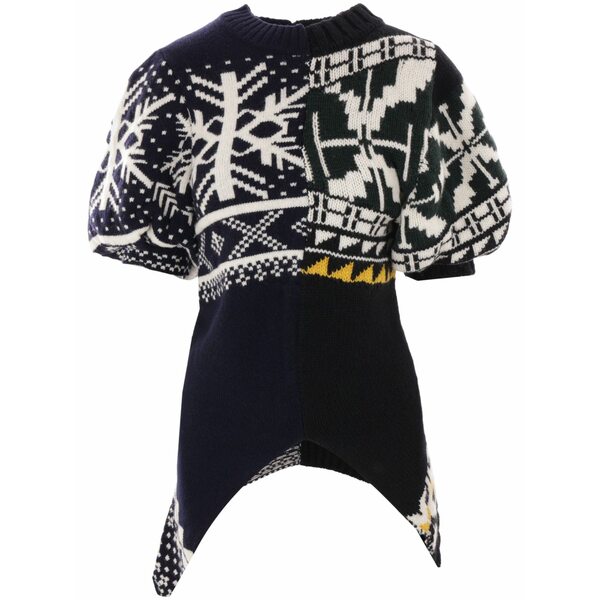 サカイ レディース 編み物\u0026スウェーター アウター Patchwork short-sleeve sweater Black