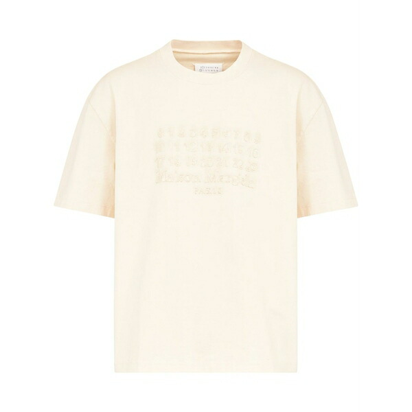 マルタンマルジェラ メンズ Tシャツ トップス Numbers-embroidered cotton t-shirt Neutrals|asty