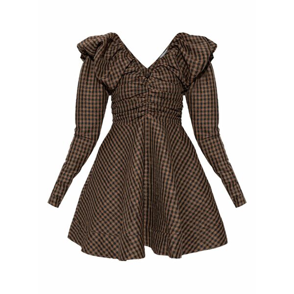 ガニー レディース 衣装 トップス V-neck checked mini dress Brown