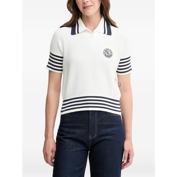 ベネトン  レディース スポーツシャツ トップス Striped polo top White
