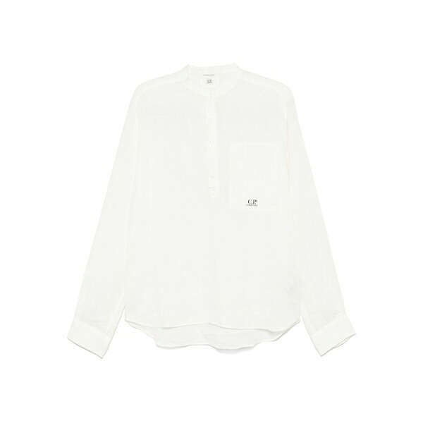 シーピーカンパニー メンズ シャツ トップス Linen long-sleeve shirt White｜asty