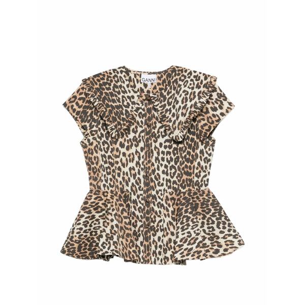 ガニー レディース プルオーバー トップス Ruffled leopard-print top Brown