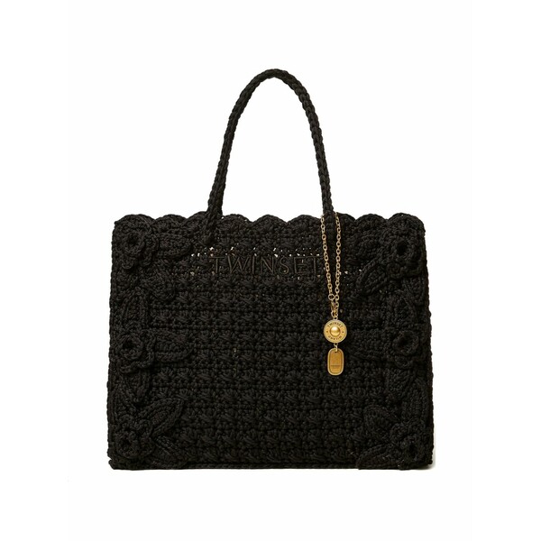 ツイン仕かける レディース トートバッグ 御徒面子 Floral-appliqu?? tote bag Black レディースバッグ-トートバッグ
