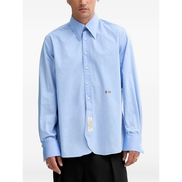 青色大理石 メンズ プルオーバー トップス Button-cuff shirt Blue