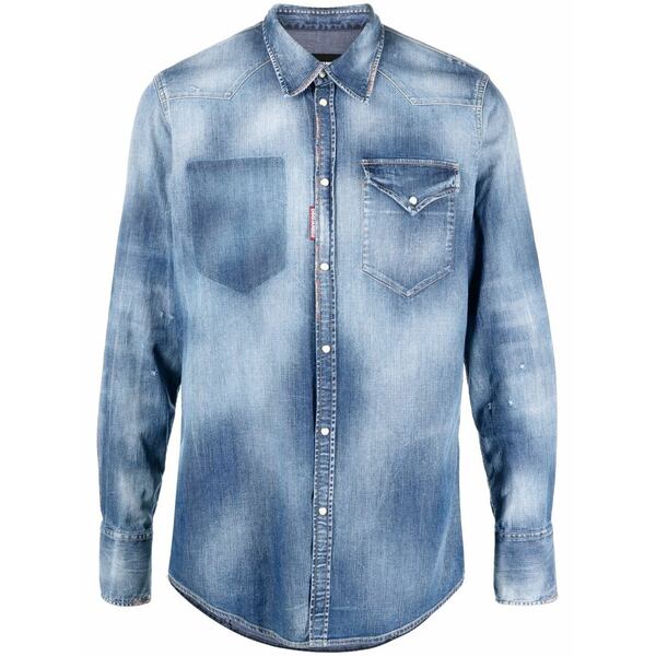 ディースクエアード メンズ プルオーバー トップス Acid wash denim shirt Blue