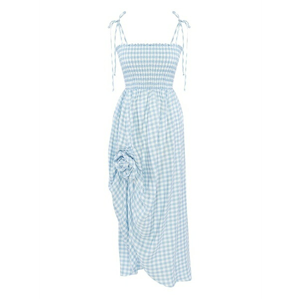 スリー基準打数 レディース 衣裳 トップス Gingham-pattern MIDI dress Blue