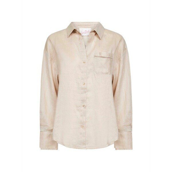 エムシーツーセイントバース レディース ティーシャツ トップス Chest-pocket linen shirt Neutrals