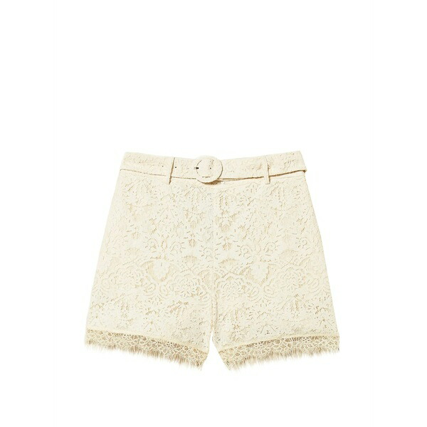 ツイン書き割り レディース 心地好いズボン下 ボトムス Lace-embellished belted shorts Neutrals