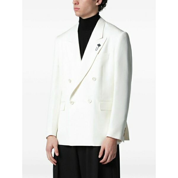 ラルディーニ メンズ 上衣＆上衣 アウター Brooch-detail double-breasted blazer White
